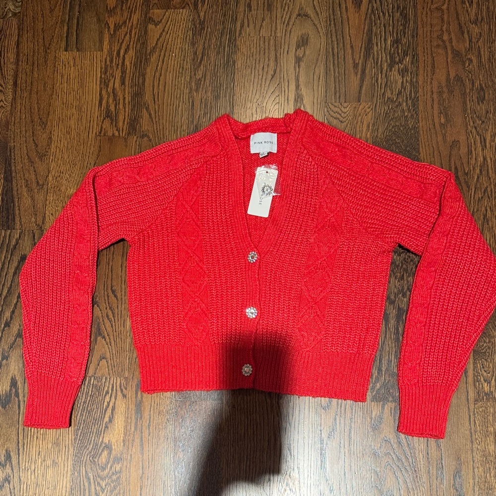 NWT Pink Rose Red Button-Up Cardigan